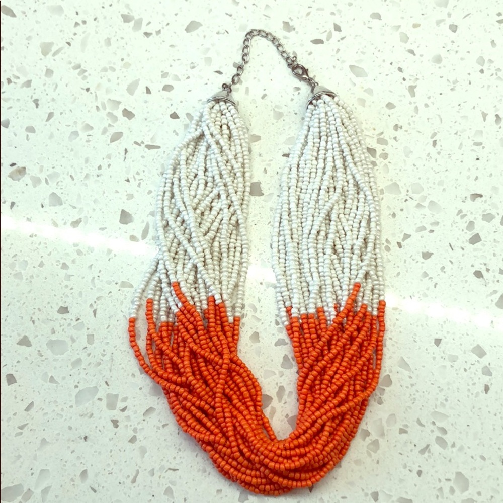 Orange and white beaded necklace